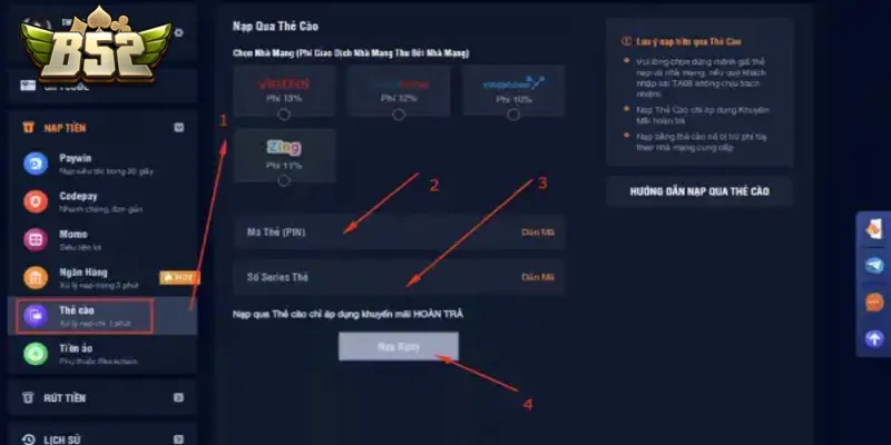 Thao tác nạp tiền đơn giản tại cổng game Thao tác nạp tiền đơn giản tại cổng game
